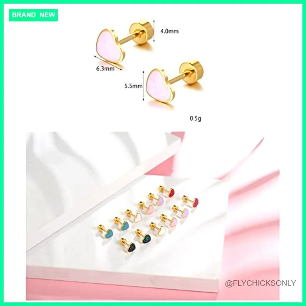 Titanium Heart Love Earrings 18g 14k Gold Plated Hypoallergenic Stud